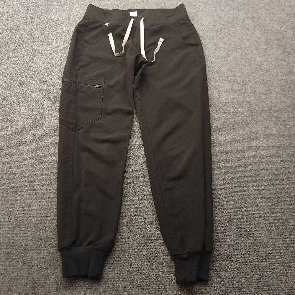 FIGS Zamora Jogger Scrub Pants Black XS Petite W18SW2005P Drawstring Cargo